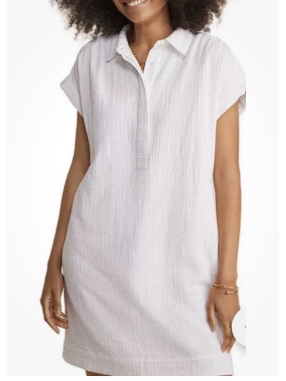 Vineyard Vines White Short-Sleeve Guaze Shirt Dress